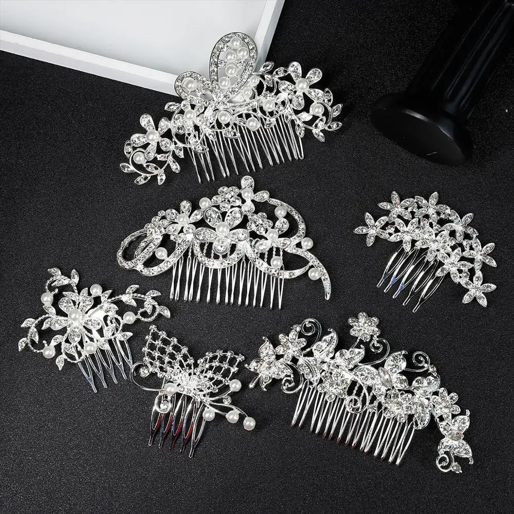 

Many Style Silver Color Rhinestone Flower Leaf Bridal Hair Comb for Girls Crystal Hair Ornaments Jewelry Wedding Hair Accessorie