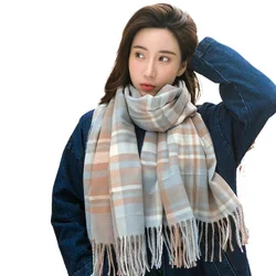 The New Imitation Cashmere Color Grid Scarf Women Korean Version Japanese Fashion Autumn and Winter New Warm Shawl Scarf