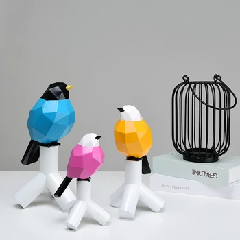 

Modern Geometry Bird Ornament Pink Yellow Blue Statue Office Home Decoration Accessories Desktop Shelf Decor Resin Sculptures