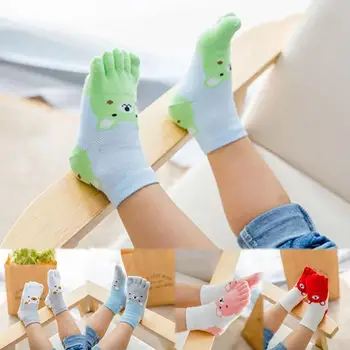 

1 Pair Children Boy Girl Cute Cartoon Animal Middle Tube Split Five Toe Socks Sweat-absorbent 5 Toe Invisible Deodorant Toe Sock