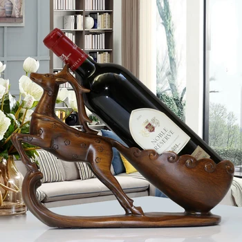 

OUSSIRRO Creative Crafts Resin Red Wine Holder Frame Horse Deer Antlers Room Decoration Cattle Porcelain Animal Figurines
