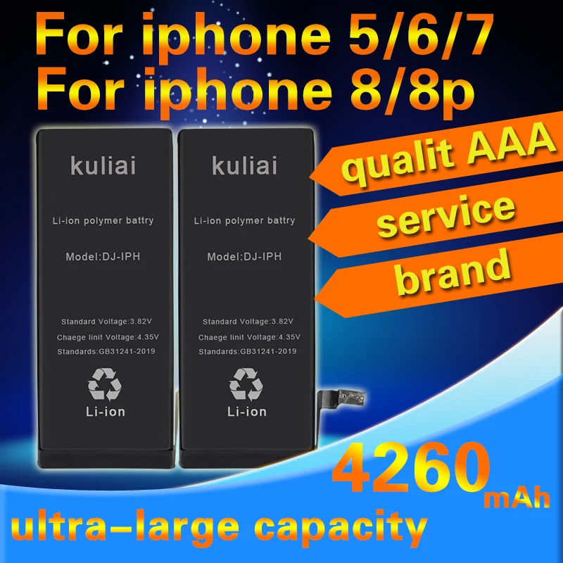 

Phone Battery For iPhone 6 5 7 8 Plus iPhone 8 High Capacity Replacement Lithium Polymer Bateria + Free Tools