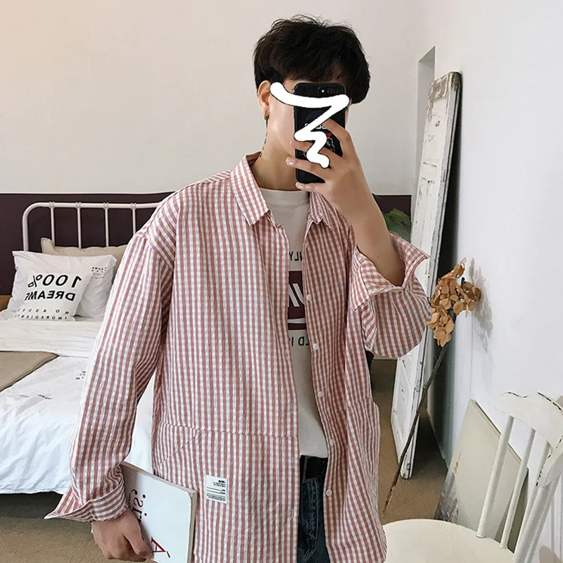 Plaid Shirt Men s Fashion Society Men Shirt Business Casual Shirt Male Streetwear Wild Loose Long 4