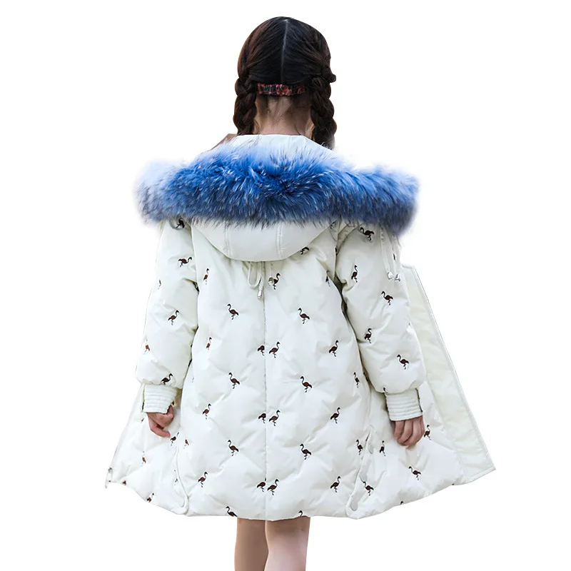 Winter Children's Down Jacket Girls The Long Section Girls Children's Wear Jacket Big Children Thick Large Fur Collar 14