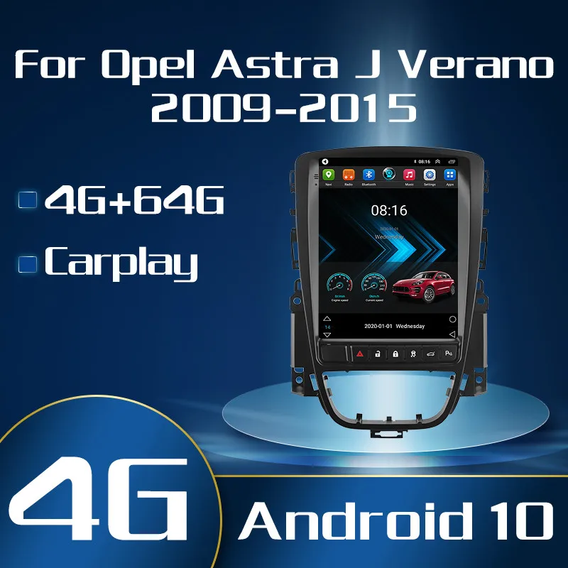 Автомобильный мультимедийный плеер Carplay на Android 10 с Gps Wi-Fi 4G для Opel Astra J Verano 2009 -2015