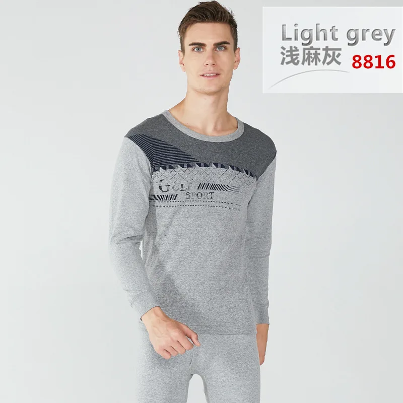 8816 Light grey Мужское теплое нижнее белье, костюм с круглым вырезом, зимняя одежда, брюки, тонкий хлопок, мягкие эластичные подштанники, сохраняющие тепло, костюмы, зимняя одежда для мужчин - Цвет: 8816 Light grey