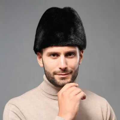 black Glaforny одноцветная норковая меховая шапка для пожилых мужчин, зимняя норковая шапка для пожилых мужчин, теплая меховая хлопковая шапка, цельная норковая шапка помещика, верхняя шапка - Цвет: black