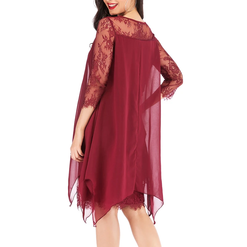 MISSJOY, новинка, кружевные платья с рукавами 3/4, женские, из кусков, шифон, нерегулярные, Круглый ворот, элегантные, одноцветные, для женщин, для вечеринки, открытые