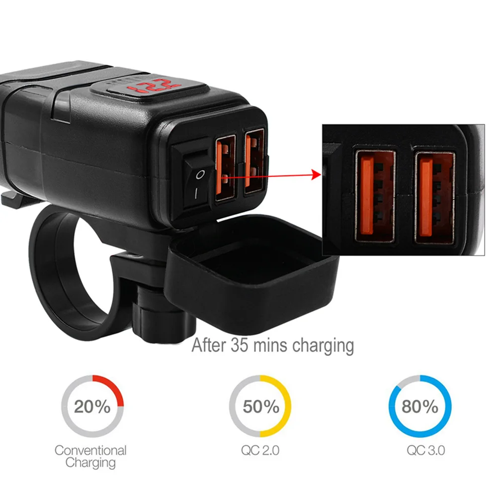 Зарядное устройство на руль мотоцикла QC3.0 Dual USB Quick Charge 12V адаптер питания для машины, лодки, мотоцикла универсальный