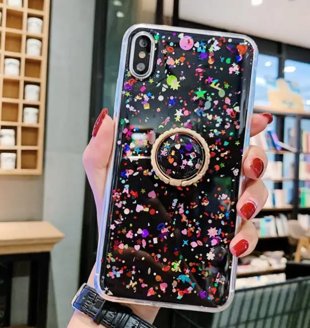 Блестящее кольцо с блестками для huawei P30 Pro, чехол для huawei P20 Lite mate 20 pro Y9 Y7 Honor 20 Pro10I, задняя крышка для телефона - Цвет: black