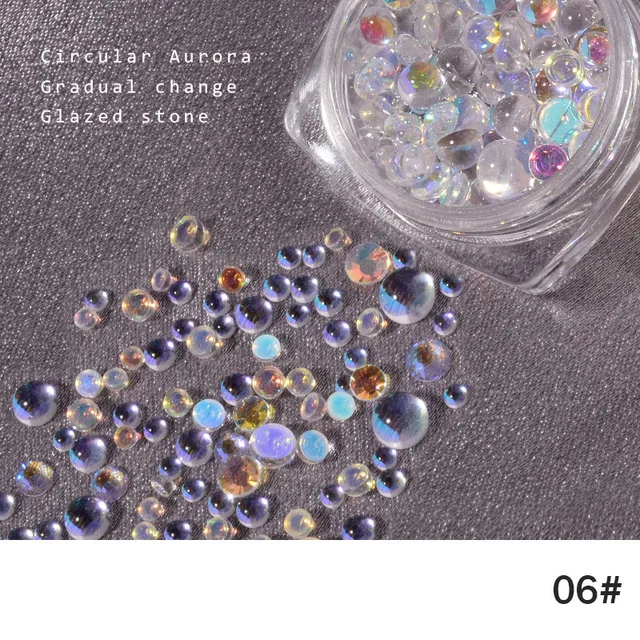 FlorVida 20pcs Sweet Heart Mermaid Rhinestone Beads Holographic Crystal Gems Stones For Nail Art Decorations Mix Size Box Kawaii 100pcs Round 06