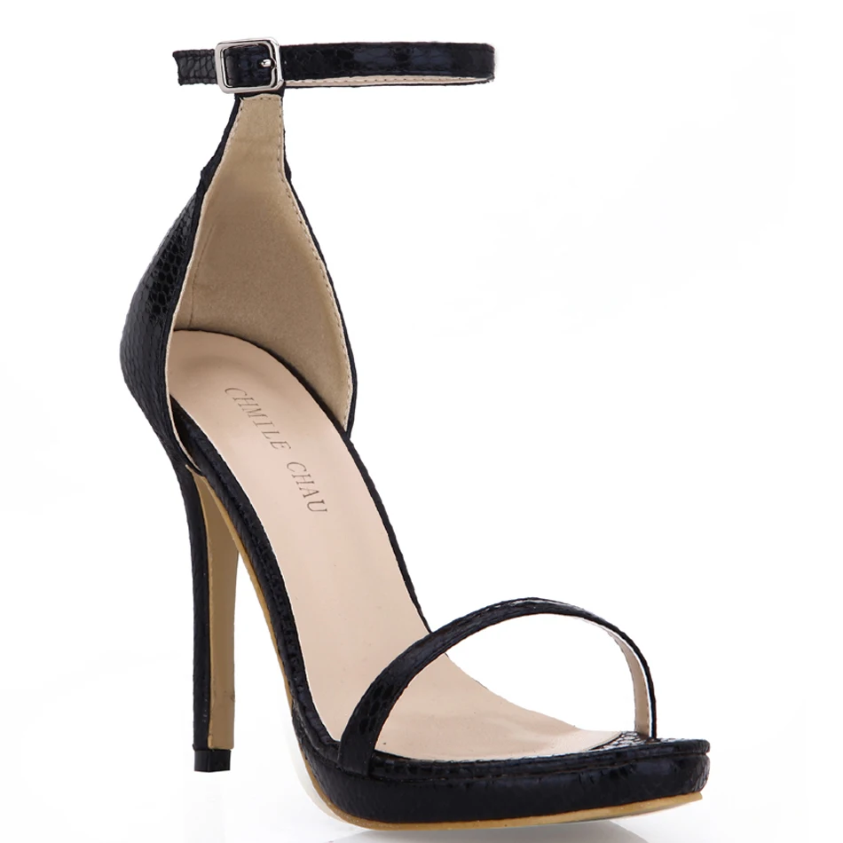 

Spring Summer 12cm High Heel Sandals Snakeskin Women Stiletto Thin heel Open Toe Ankle Strap Sexy Party Dress Lady Shoe 3a-13f