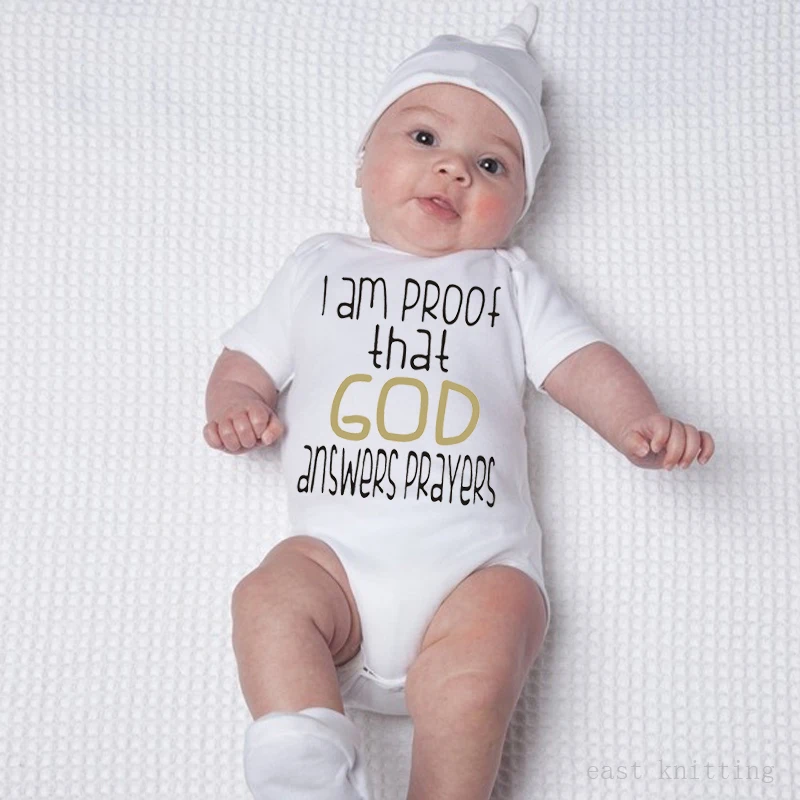 Боди для новорожденных I'm Proof, что Бог ответит молитвы Onesie Детские костюмы пляжного типа Комбинезон домашний наряд 0-24 м