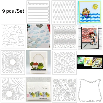 

9 Pcs/Set Plastic Stencils for DIY Scrapbooking Embossing Drawing Paper Cards MakingCrafts 6 x 6 inch Painting Template