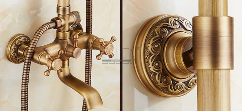 Vidric Classic Luxury Rainfall Shower Set Antique Bronze Bath Faucets with Shower Head Hand Shower Copper Wall Mounted Mixer Tap