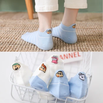 

Cartoon Striped Ankle Socks Harajuku Japanese Kawaii Embroidered Cute Casual Fashion Women Socks Cotton Japanese Summer Casual