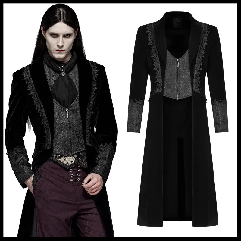 

PUNK RAVE Men Gorgeous Velvet Retro Long Coat Halloween Stage Perform Costume Evening Party Mens Formal Long Coats