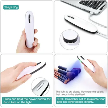 

Lightweight White Mini Portable LED UVC Lamp Home Travel USB UV Light Handheld Cleaning Wand Lights