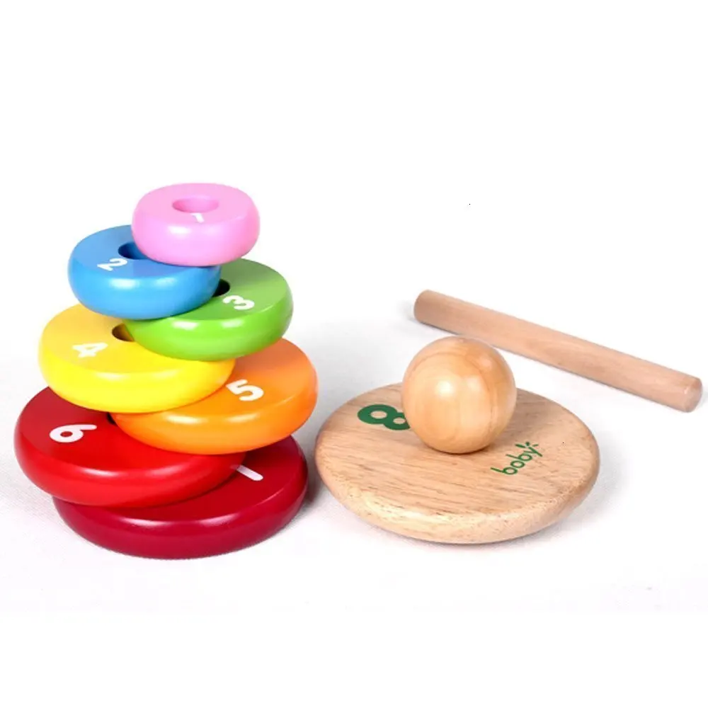  Kids Baby Wooden Toys Stacking Ring Tower Blocks Learning Educational Toys For Children Rainbow Sta