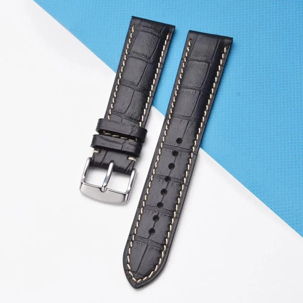 BISONSTRAP Alligator Embossed Cowhide Leather Watch Strap 14mm 18mm 19mm 20mm 21mm 22mm Watchband Watch Accessories for Men and
