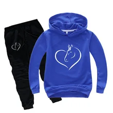 Костюм От 2 до 16 лет комплекты одежды для маленьких девочек с лошадью детские толстовки топы, длинные штаны комплекты из 2 предметов Одежда для мальчиков Детский спортивный костюм Школьная форма