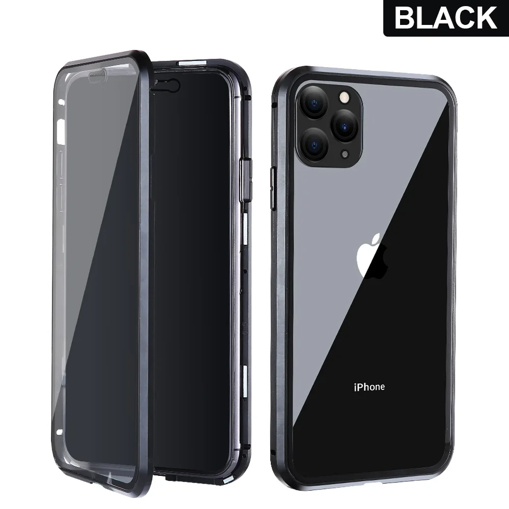 Роскошный Металлический Магнитный чехол для samsung Galaxy Note 9, 8, 10 Plus, двусторонний стеклянный Магнитный чехол для samsung S8, S9, S10 Plus, чехол - Цвет: Черный