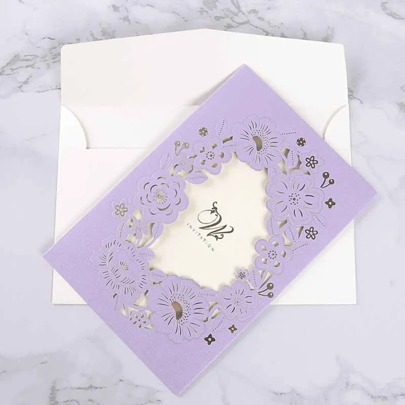  10 Pcs/Set Korean Style Laser Hollow Hot Stamping Invitation Wedding Invitation Wishes Greeting Car - 4.00039E+12