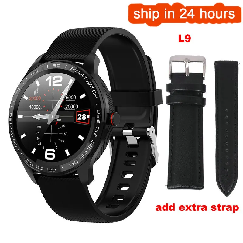 Add leather strap L9 Смарт часы для мужчин IP68 Водонепроницаемый несколько спортивных ЭКГ PPG сердечного ритма Bluetooth Smartwatch кровяное давление кислорода VS L5 L7 - Цвет: Add leather strap