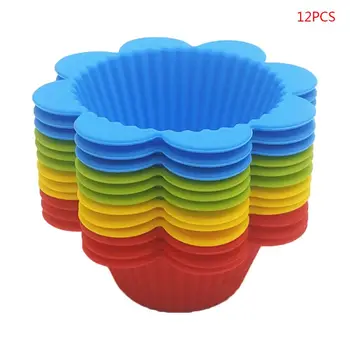 

12pcs Silicone Flower Cupcake Mold Baking Cup Liner Non Stick Muffin Baking Tool