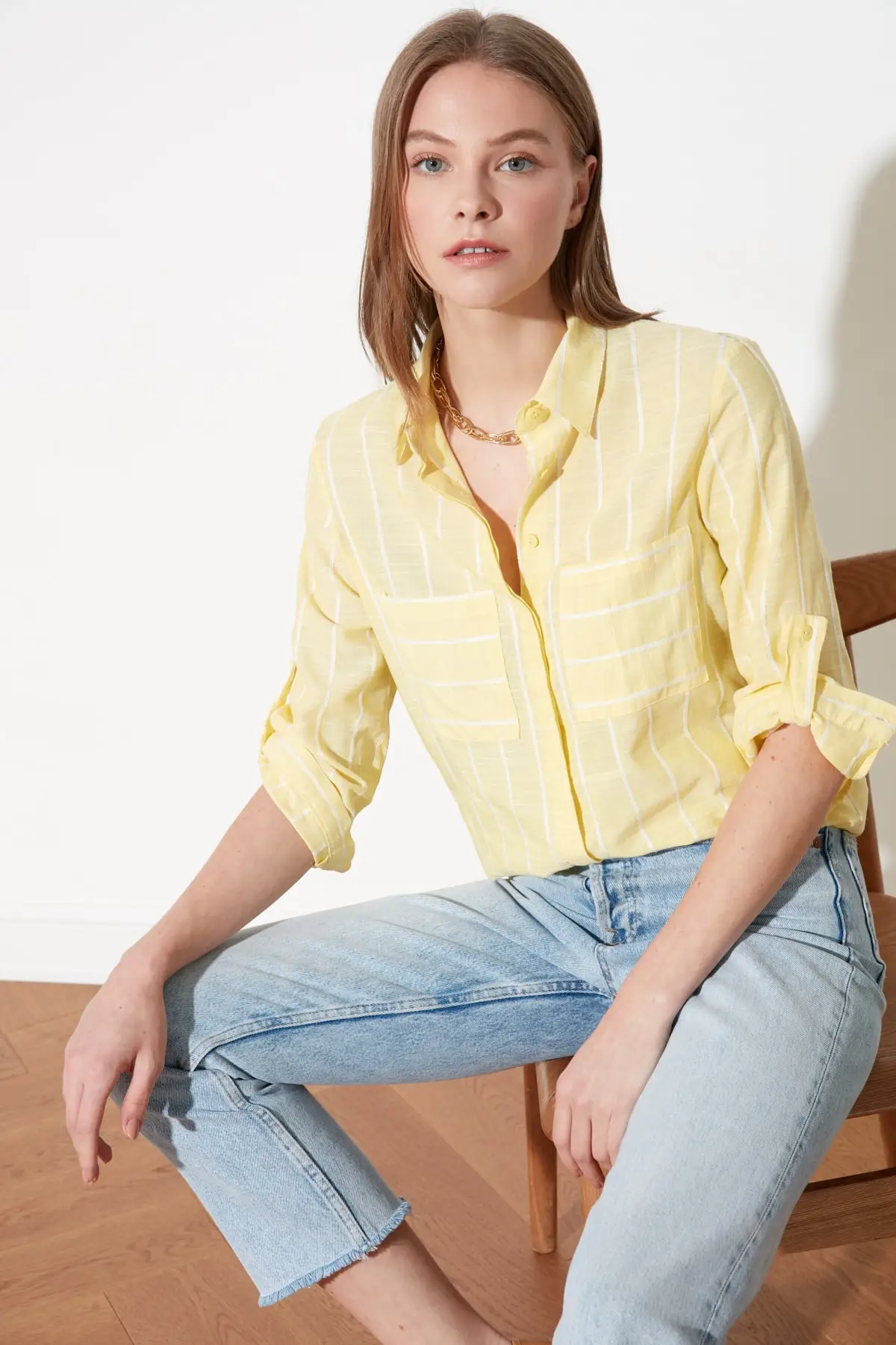 Длинная желтая рубашка TWOSS19ST0057 | Женская одежда