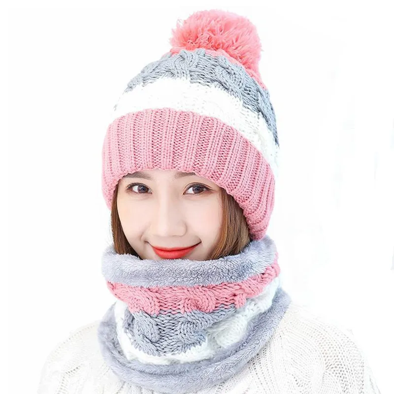 Новые зимние женские бархатные шерстяные шапки твист Цвет Соответствующие шапочки Skullies шапка женская для верховой езды нагрудник трикотажные головные уборы наборы оптом