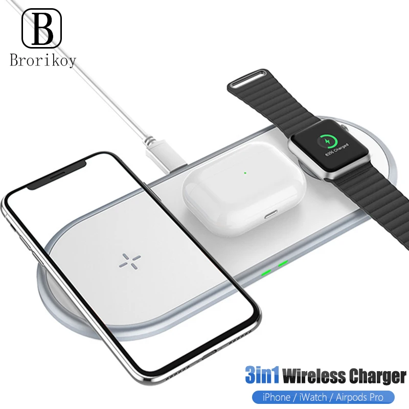 3 in 1 Wireless Charger 10W Wireless Fast Charging Pad for iPhone 11Pro/X/Xs/8 For Apple Watch Series 5 4 3 2 Airpods Pro Dock