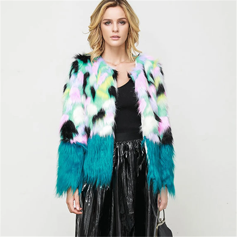 Новинка Зима 2019 двухцветное теплое пальто с имитацией меха лисы длинными