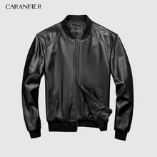 CARANFEIR бренд бейсбол Натуральная мужская кожаная куртка овчина стиль одежда модный моторный Байкер черные кожаные куртки