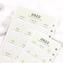 Calendrier 2022 papier à feuilles mobiles A5/A6/A7, planificateur, classeur, diviseur, Page, carnet de notes, accessoires, papeterie scolaire 