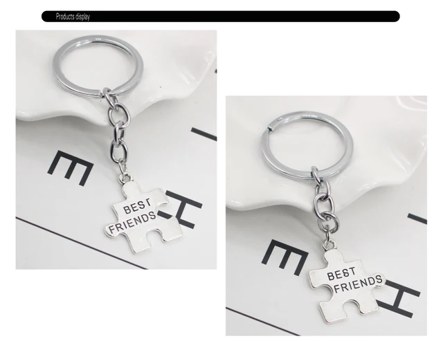 2Pcs Trendy Best Friends BFF Key Chains Irregular Puzzle Stitching - Main Image
