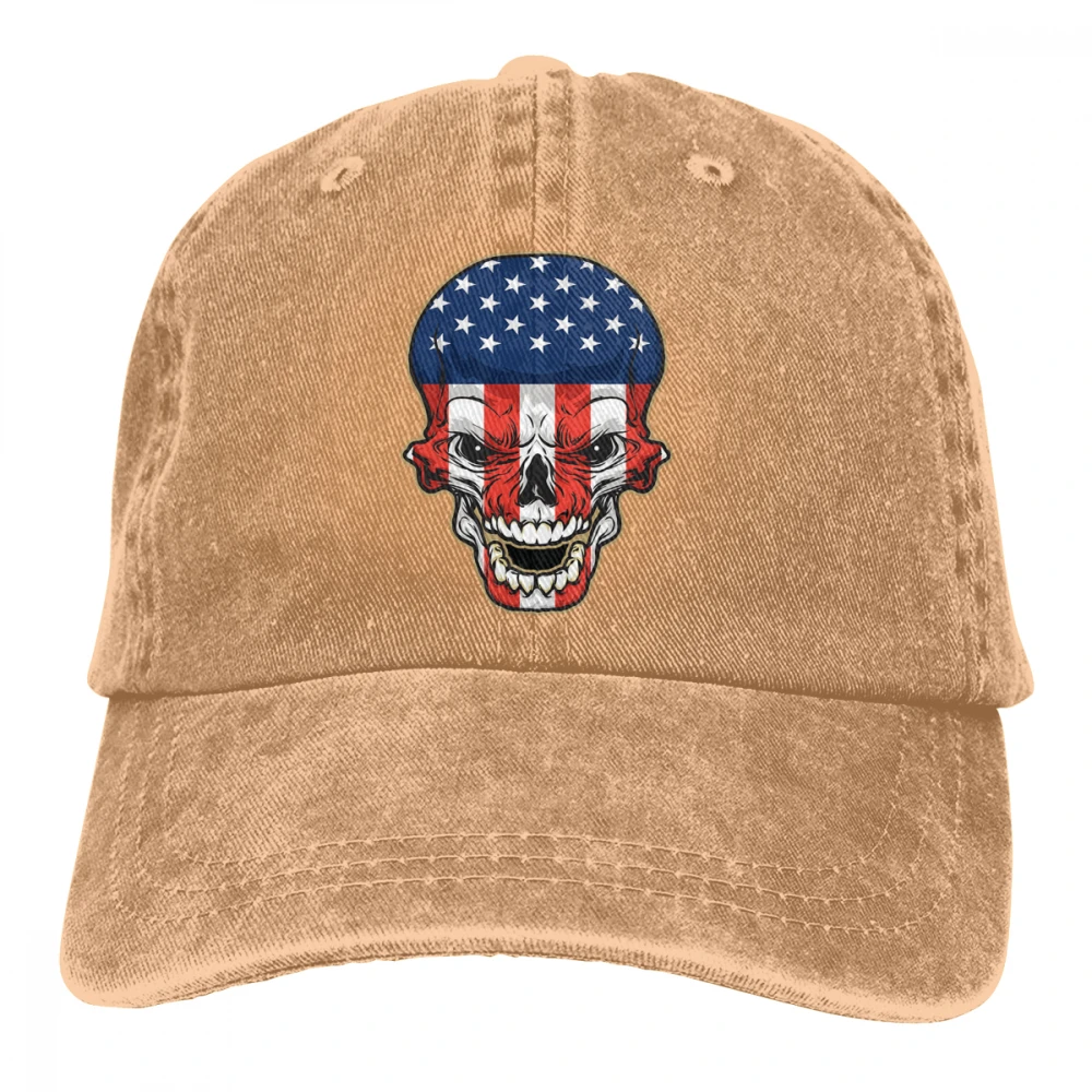 Череп с американским флагом Casquette черные унисекс Мужские Женские джинсовые бейсболка с ремешком кепки регулируемые Гольф папа шляпа - Цвет: Хаки