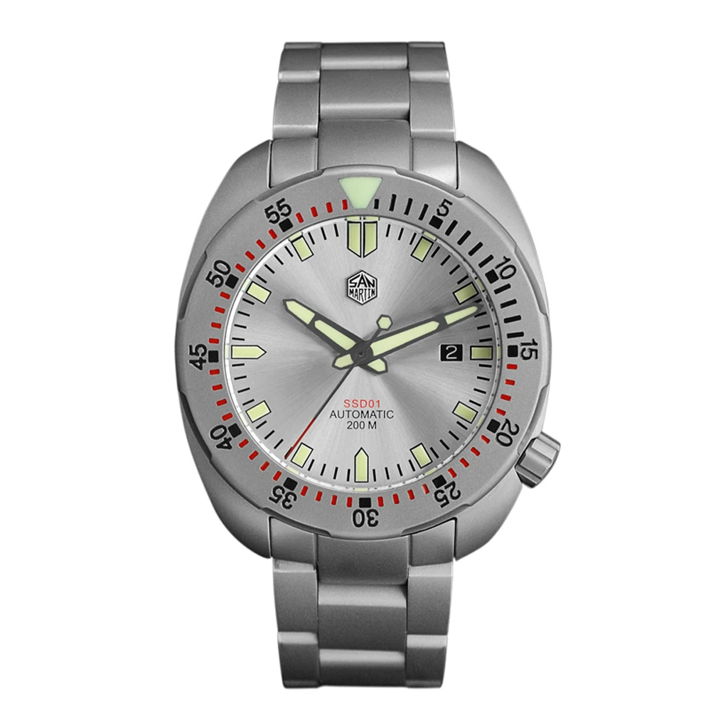 Silver white San Martin Diver из нержавеющей стали пескоструйные автоматические механические мужские часы сапфировый светящийся водостойкий металлический браслет - Цвет: Silver white