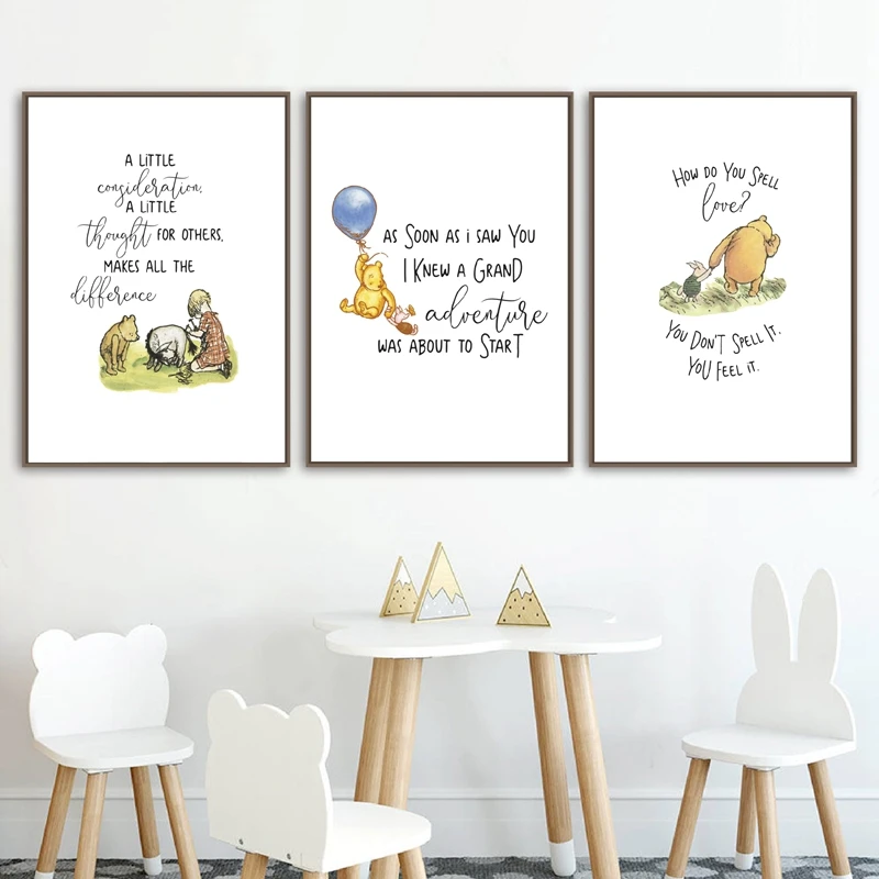 Classic Winnie The Pooh Quotes Canvas Painting Nordic Posters And Prints Nursery Decor Cartoon Wall Art Pictures|Painting & Calligraphy| - Aliexpress