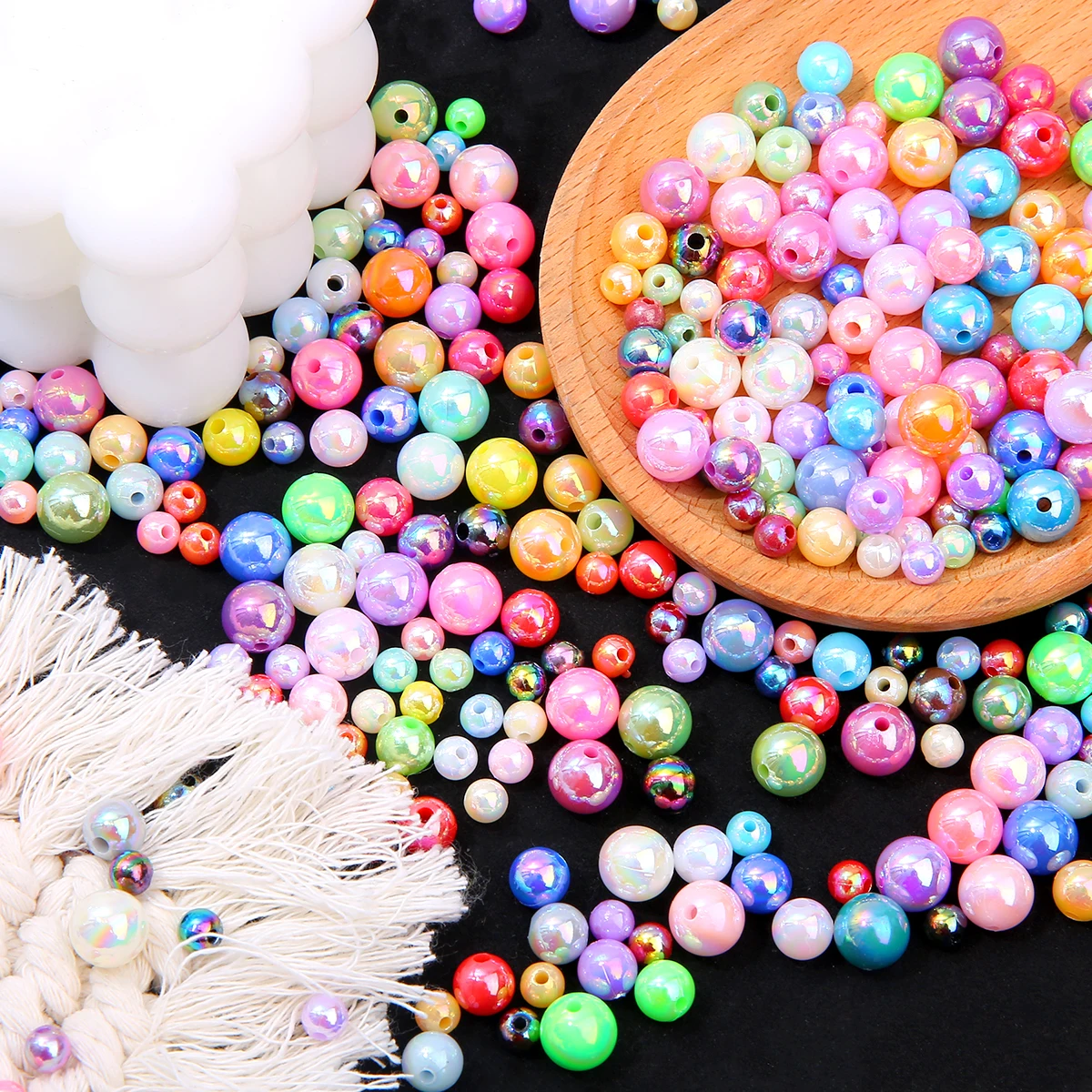 Plastic Beads 100Pcs Round AB Color Beads For Jewelry Making DIY Beautiful Plating Plastic Pearl Beads Loose Spacer Bracelet Necklaces DIY ABS