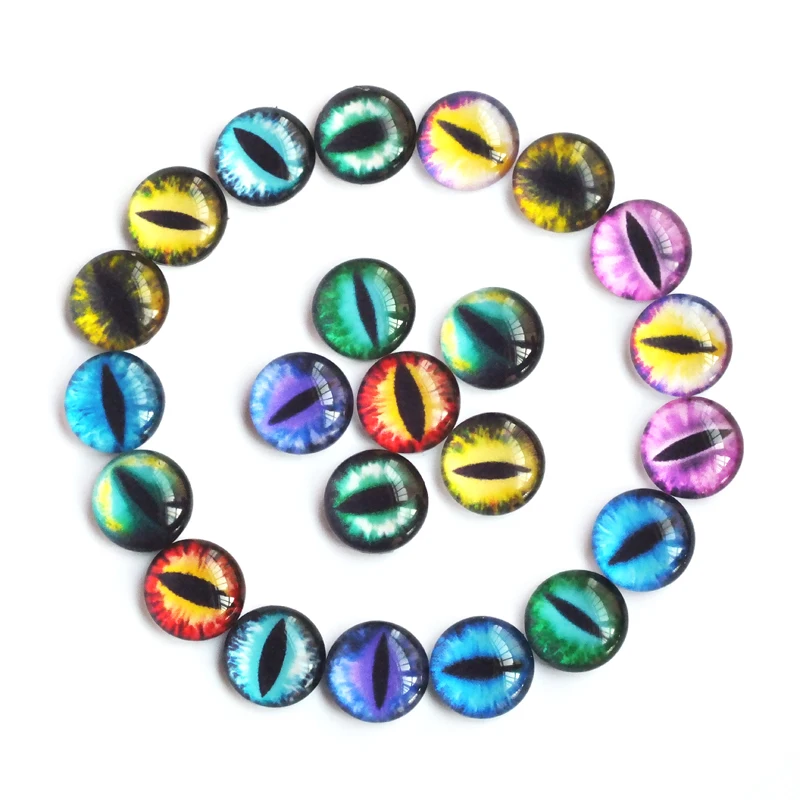 Mixed Doll eyes Dragon Eyes Round Glass Cabochon Flatback Photo Dome Jewelry Pendant Settings 6/8/10/12/14/16/18/20/22/25mm