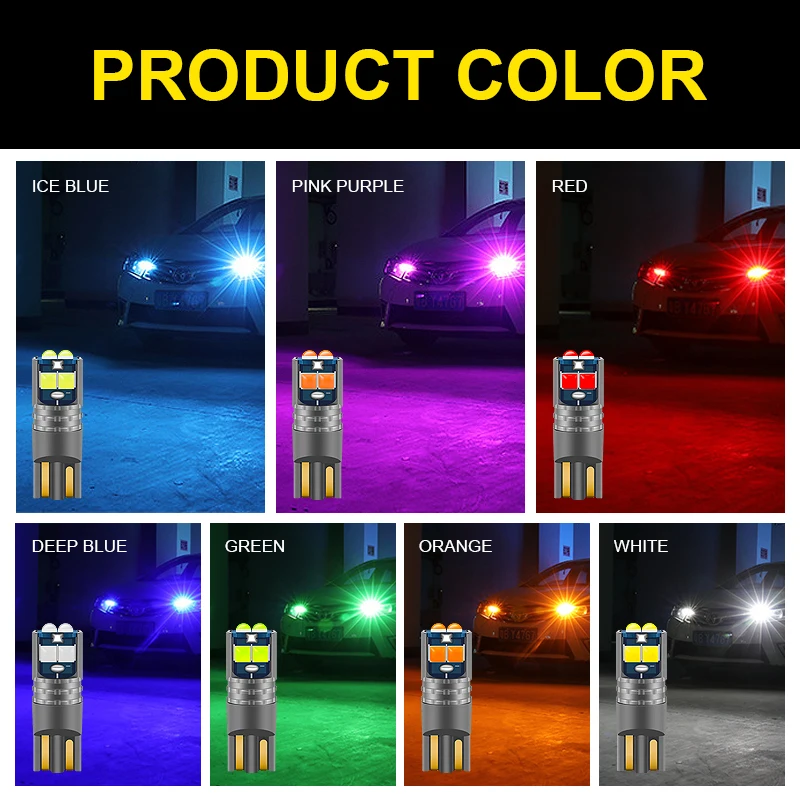 LED Bulbs 2pcs T10 LED W5W LED Bulbs 194 168 Canbus Error Free Auto Lamp 12V 6000K Auto Wedge Parking Bulbs White Red Yellow Blue led lights led car lights