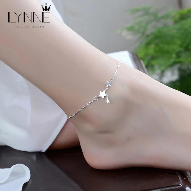New Fashion Three Stars Pendant Anklets Bracelet 925 Sterling Silver Simple Charm Star Ankle Chain For Women&Girl Jewelry Gift
