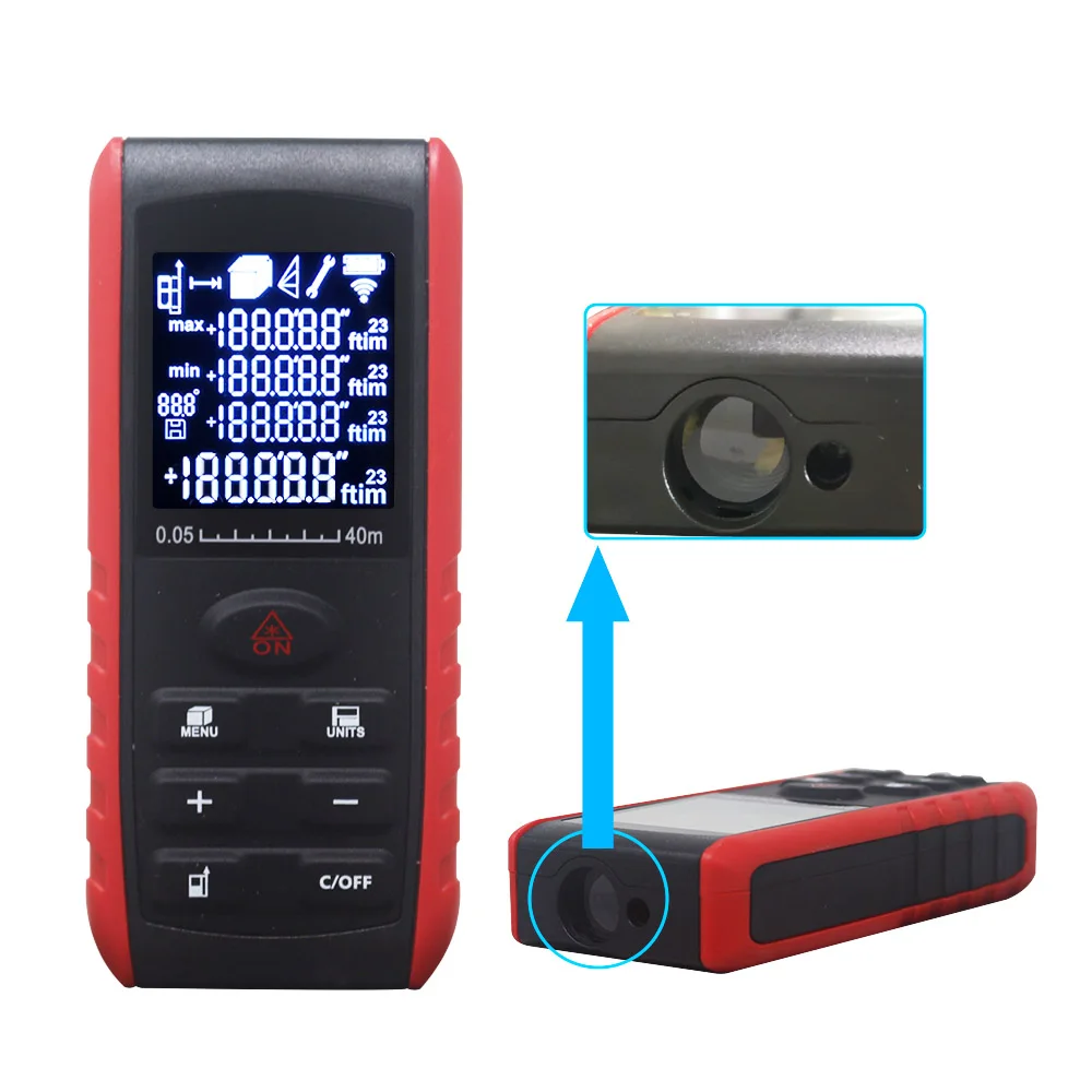 Handheld Laser Rangefinder Digital Laser Distance Meter Area Volume Tester Level Practractor Angle Indication 40m 60m 80m 100m Handheld Laser Rangefinder Digital Laser Distance Meter Area Volume Tester Level Practractor Angle Indication 40m 60m 80m 100m