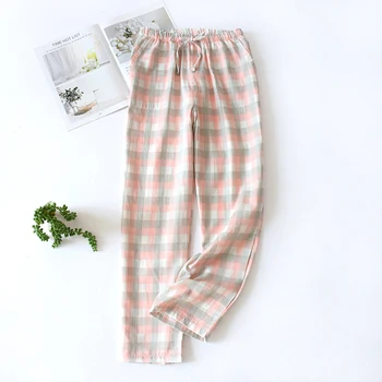

Summer Ladies Pajamas Knitted Cotton Pants Women Plaid Trousers Loose Casual Sleep Bottoms Sleepwear Pants Pijamas Pyjama