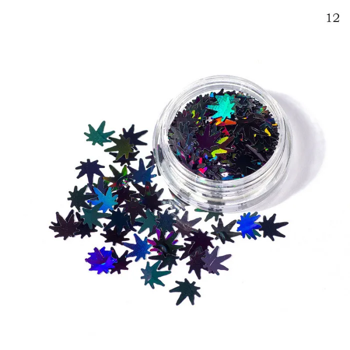 New DIY Colored Maple Leaf Sequins Laser Nails Art Glitters Thin Paillette Flakes Stickers Christmas Nail Manicure Decorations