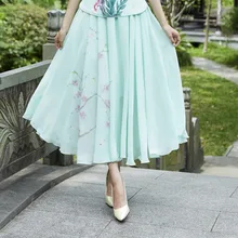 Sheng Coco Chiffon Chinese Style Skirt Bandage Tulle Long Boho Maxi Skirt Half-body Oriental Pink White High Waist Midi Skirt