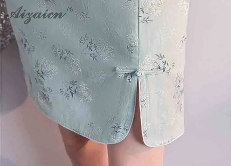 Модные короткие Cheongsam Мини QiPao Chinoise Femme платья для женщин Современный светло зеленый хлопок Qi Pao для традиционное китайское платье