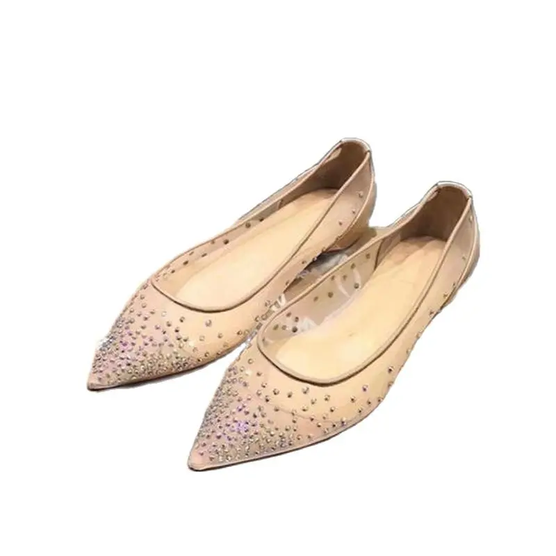 2020 Summer Classic Womens Unique Fashion Shoes Red High Heel Breathable Mesh Pointy Rhinestone