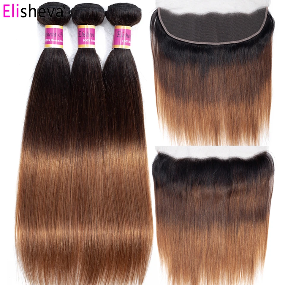 Elisheva индийские волосы плетение 1b/4/30ThreeTone Ombre Пучки С фронтальной прямой Nonremy